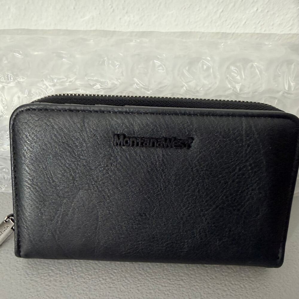 Montana West Black Zip Around Wallet Western Card Organizer Leather